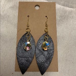 Genuine leather handmade earrings with jewels